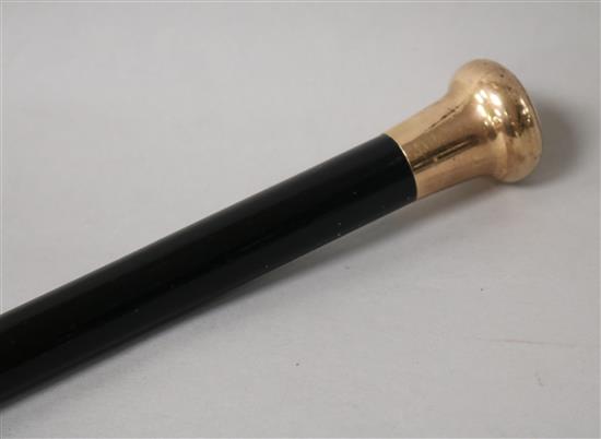 A 9ct gold topped walking cane